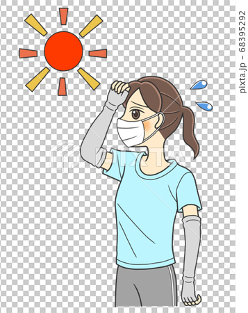 一件夏天看起來很熱的戴著T恤的T恤的年輕女子 一件夏天看起來很熱的戴著T恤的T恤的年輕女子 68395292