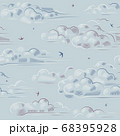 Vintage Seamless Clouds Pattern. Vector illustration in retro woodcut style with clipping mask. 68395928