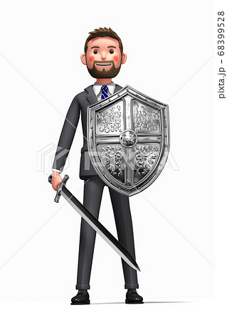 盾と剣をもって戦うビジネスマンのイラストのイラスト素材