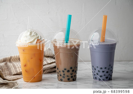 tapioca milk tea, taro potato tea, and thai tea 68399598