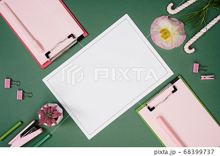 Woman team office workspace mockup with blank paper 68399737