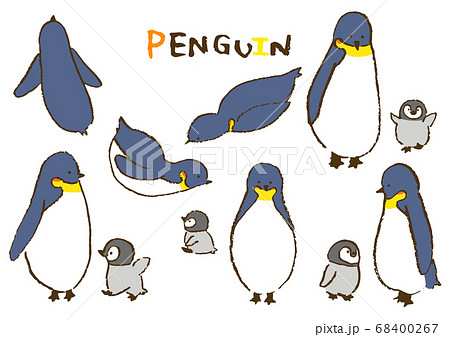 コウテイペンギンの親子イラストセットのイラスト素材