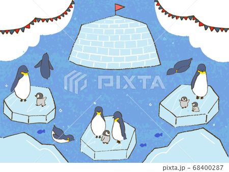 コウテイペンギンのイラストセット　横背景 68400287