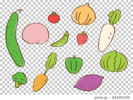 粗蠟筆劃水果和蔬菜的插圖集 粗蠟筆劃水果和蔬菜的插圖集 68400290