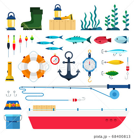 Set of Fishing tools icons flat vector 68400813