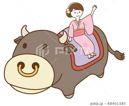 牛に乗った着物女子 牛に乗った着物女子 68401385