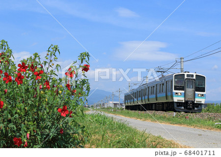 大糸線の夏 田園を行く普通列車 大糸線の夏 田園を行く普通列車 68401711