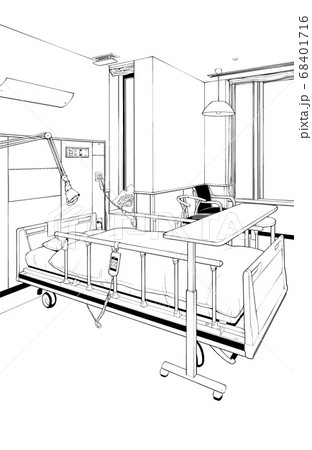 漫画風ペン画イラスト 病院 室内のイラスト素材