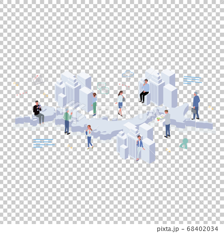People working in Japan Building, icons and people illustration isometric 68402034