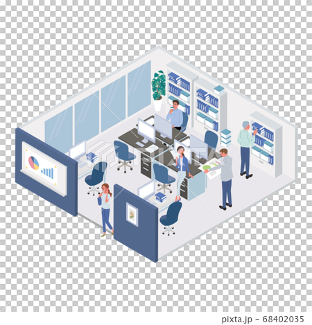 在辦公桌前工作的人們等距圖 68402035