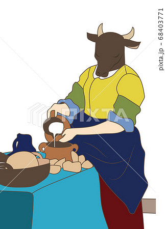 牛乳を注ぐ牛　縦　カラー 68403771