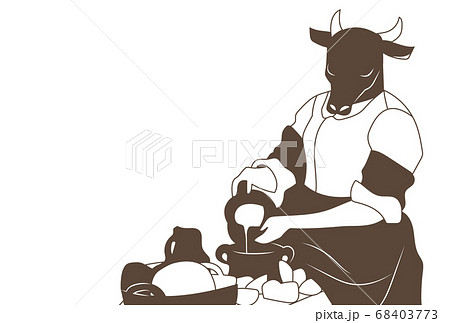 牛乳を注ぐ牛　横 68403773