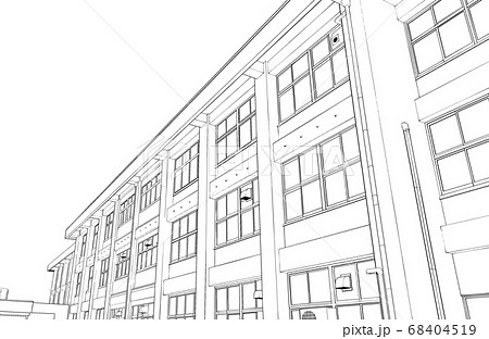 漫画風ペン画イラスト　学校_外観 68404519