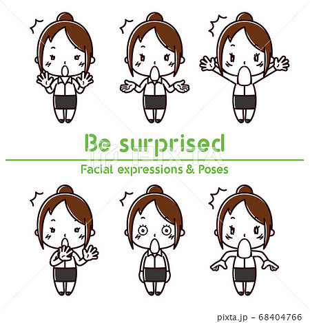 表情とポーズ 驚く びっくり Ol キャリアウーマンのイラスト素材