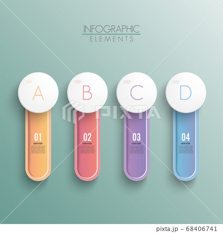 Flowchart with 4 round paper white elements Flowchart with 4 round paper white elements 68406741