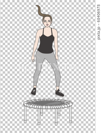 Woman exercising on the trampoline Woman exercising on the trampoline 68406978