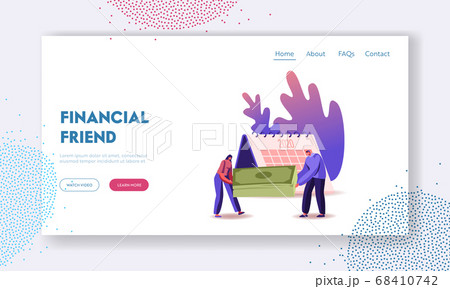 Budget Planning, Economy Management Landing Page Template. Tiny Characters Carry Huge Money Bills near Calendar Schedule 68410742