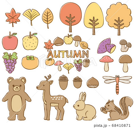 秋の手描き風イラスト 素材 アイコンのセットのイラスト素材