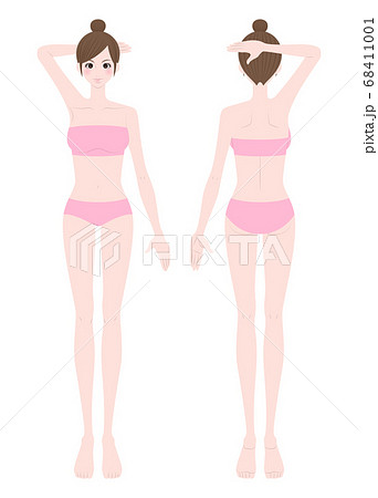 腕をあげて脇を見せる女性 全身 インナー着用のイラスト素材