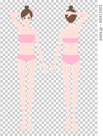 腕をあげて脇を見せる女性 全身 インナー着用のイラスト素材