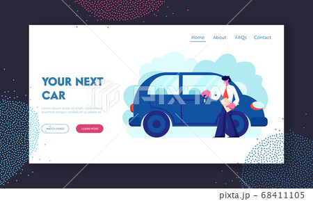 Dealer, Salesman Stand Near New Car Holding Automobile Key and Paper Documents in Auto Salon. Sale, Rent Business of Vehicles Dealer, Salesman Stand Near New Car Holding Automobile Key and Paper Documents in Auto Salon. Sale, Rent Business of Vehicles 68411105