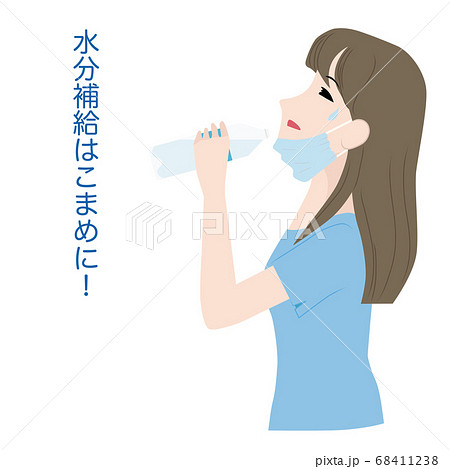 ペットボトルの水を飲んで水分補給する女性のイラスト素材