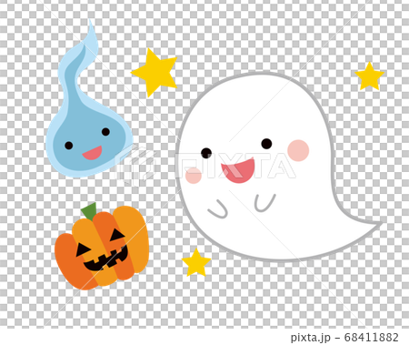 お化けと人魂とカボチャ　ハロウィンのイラスト 68411882