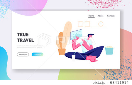 Man Sitting at Home with Tablet Traveling Pictures Man Sitting at Home with Tablet Traveling Pictures 68411914