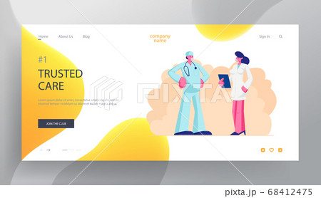 Medicine Profession Website Landing Page, Doctor in Medical Robe with Stethoscope Speaking Nurse in Clinic, Hospital Healthcare 68412475