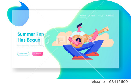 Man Singing Songs and Playing Guitar. Outdoors 68412600