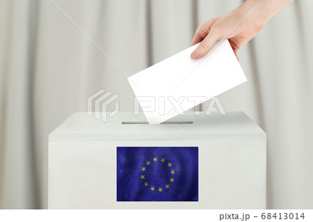 European Union Vote concept. Voter hand holding European Union Vote concept. Voter hand holding 68413014