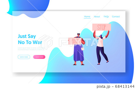 Activist Characters with Banners for Piece, Riot, Picket. Protesting People with Placards and Signs on Strike or Demonstration Activist Characters with Banners for Piece, Riot, Picket. Protesting People with Placards and Signs on Strike or Demonstration 68413144