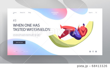 Summer Vacation, Leisure Website Landing Page, Young Male Character Relaxing in Watermelon Peel like on Chaise Lounge, Summertime 68413326