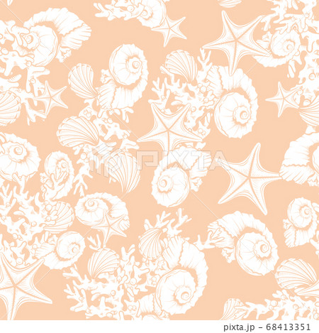 Ocean seashell, coral, starfish pattern background. Ocean seashell, coral, starfish pattern background. 68413351