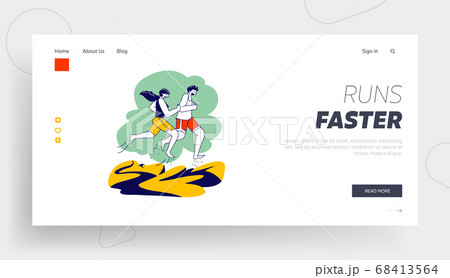 Summer Outdoor Sport Activity Landing Page Template. Man Woman Characters in Sports Wear Running on Beach, Jogging Summer Outdoor Sport Activity Landing Page Template. Man Woman Characters in Sports Wear Running on Beach, Jogging 68413564