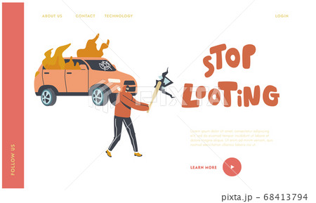 Vandalism, Violence and Teen Aggression Landing Page Template. Looter Male Character with Hidden Face and Baseball Bat Vandalism, Violence and Teen Aggression Landing Page Template. Looter Male Character with Hidden Face and Baseball Bat 68413794