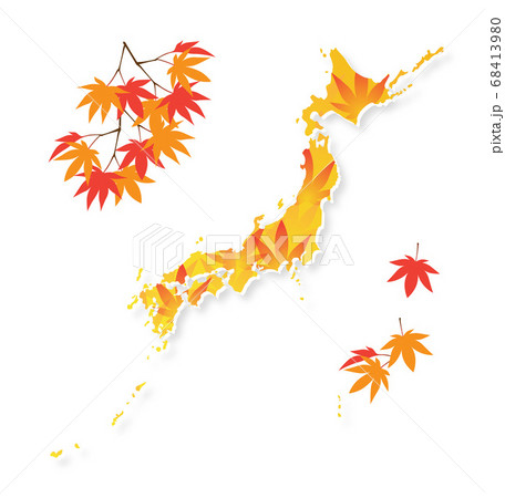 紅葉で色づく日本列島のイラスト素材