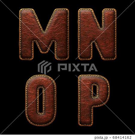 Set Of Leather Letters M N O P Uppercase 3d のイラスト素材