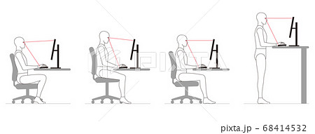 パソコンでデスクワークする人間の姿勢 椅子の高さのイラスト素材