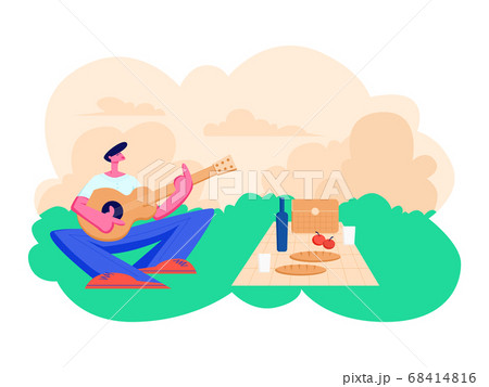 Young Man Sitting on Grass Singing Songs 68414816