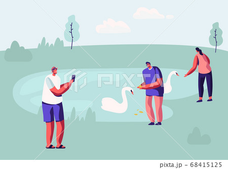 People Spending Time in Animal Park with Lake People Spending Time in Animal Park with Lake 68415125