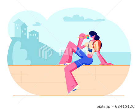 Woman Traveling on Summer Vacation, Tourist Girl Woman Traveling on Summer Vacation, Tourist Girl 68415126