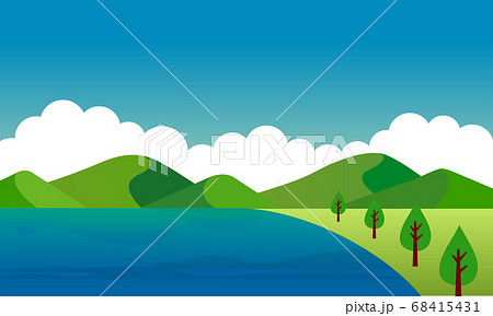 Landscape Mountain Summer 夏山と湖の風景のイラスト素材