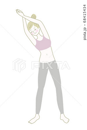 体を曲げストレッチをする女性のイラスト素材