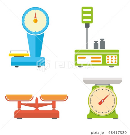 Flat style weighing scale set vector illustration. 68417320