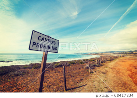 Camping Prohibited sign in Pacific Coast Highway 68417834