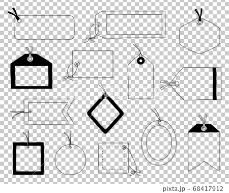 手書きのおしゃれなタグのフレームのセット 素材 枠 背景 ラベル かわいいのイラスト素材