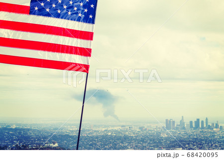 USA flag with Los Angeles in the background 68420095