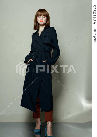 Charming woman elegant photo studio brown hair 68420825