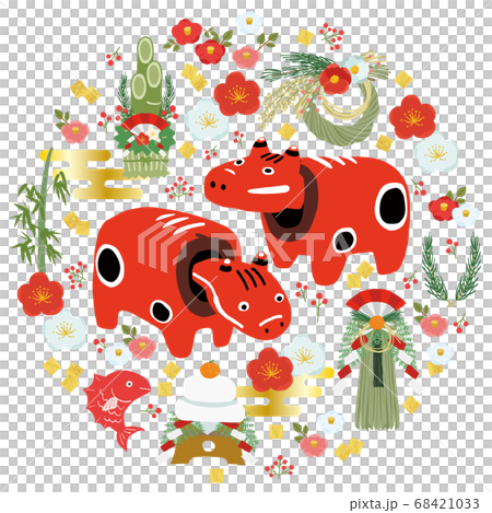 日本新年主題新年賀卡2021牛年矢量圖 日本新年主題新年賀卡2021牛年矢量圖 68421033